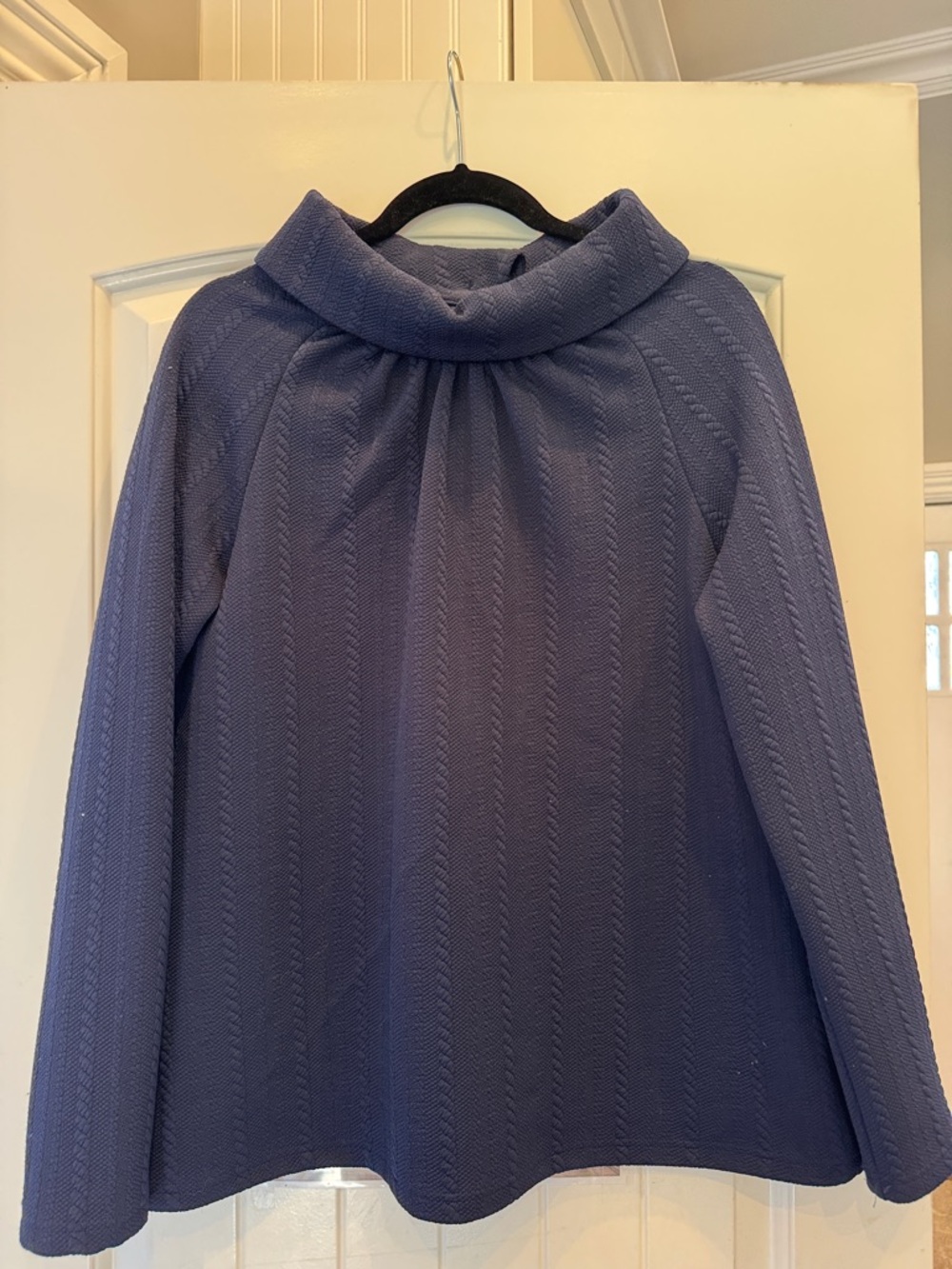 Cowl Neck Sweater in Navy Blue - Gold buttons down the back - Size L